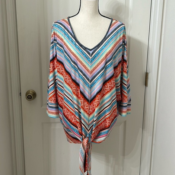 Studio Woman Multi color V Neck Tie Front Blouse Sz 2x - Picture 1 of 11